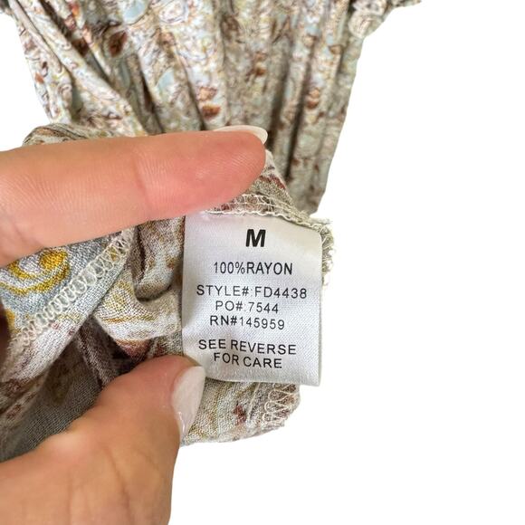 Aura Falling Foliage Brown Floral Paisley Long Sleeve Tiered Peasant Maxi Dress - Picture 12 of 12